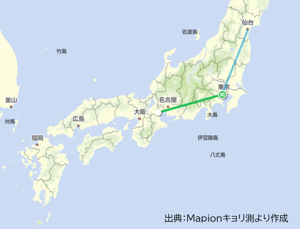 東京から300kmを計測
